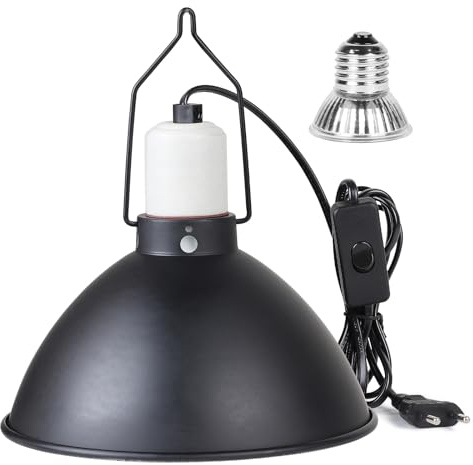 CPROSP Reptilien Terrarium Dome Lampenfassung E27 mit 1 Wärmelampe, Aluminium Reflektorlampe mit Haken, Wärmelampefassung Terrarium für Schildkröte, Bartagame, 20,5cm