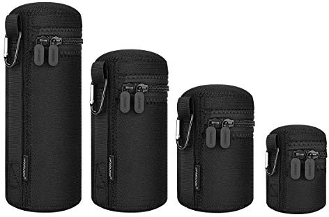 Arvok Objektivtasche, 4 Größen Neopren Objektivbeutel, wasserdichte Schutzbeutel für Kamera Objektiv, 5mm Dicke Wasserabweisend und Stoßdämpfend für DSLR-Kameraobjektiv, Schwarz & Grau