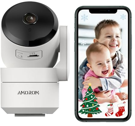 AMOROM WLAN Überwachungskamera Innen 360°, KI-Kamera Überwachung mit Benutzerdefinierte Szenariowarnungen(Reduzieren Sie Fehlalarme), Funktioniert mit Alexa, 2,4G WiFi, 1 Stück