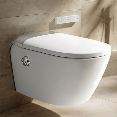 DeerValley Dusch WC Komplettanlage mit Bidet-Funktion, Beheiztem Sitz, Selbstreinigender Düse, Automatischer Spülung und Fernbedienung – Moderne Japanische Toilette mit Dusche (inkl. Vorwandelement)