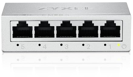 Zyxel Netzwerk Switch 5 Port | Unmanaged Gigabit | GS-105BV5 | 5x GbE Ports, Lüfterlos, Wandmontage Kit Enthalten, Plug-and-Play Installation, Energieeffizient