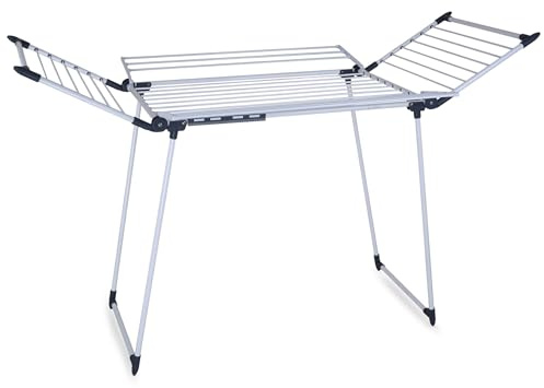 Meisterhome® Extra großer und Stabiler Wäscheständer Standtrockner mit Flügeln für Lange Kleidungsstücke, standfester Flügelwäschetrockner - für drinnen und draußen - 25m Trockenleinenlänge