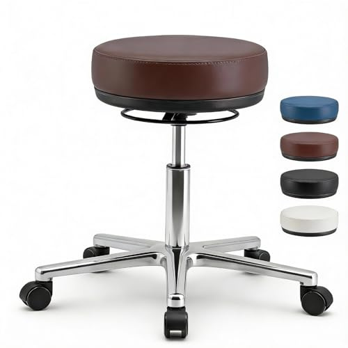 VERSEE Höhenverstellbarer Arbeitshocker LIBER aus Echt-Leder - Braun - Komfortable Polsterung - Belastbar bis 150kg - Ideal für Büro und Praxis