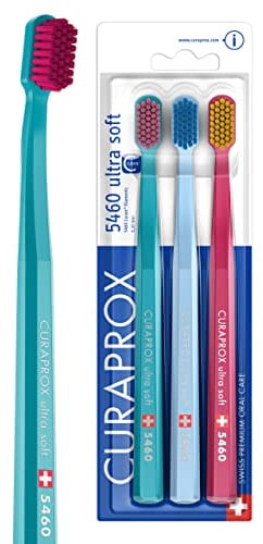 Curaprox CS 5460 Ultra-Soft Zahnbürste – Für Erwachsene | Ultraweiche Curen®-Borsten | Türkis, Hellblau, Magenta | 3er-Pack | Hergestellt in der Schweiz