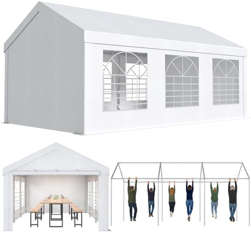 Devoko Pavillon 3x6,Partyzelt 3x6 Wasserdicht Stabil,Pavillon mit 170g PE-Plane,Metall Gestell Gartenzelt,UV-Schutz 50+Große Luxus Hochzeitszelt Festzelt,Zelt Weiß