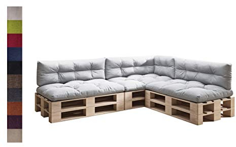 sunnypillow Palettenkissen für Palettenmöbel - 7er Set - Palettenauflage 120 x 80 für Palettensofa - Palettenpolster für Garten, Gesteppte Kissen für Europaletten - Sitzkissen & Rückenkissen Grau