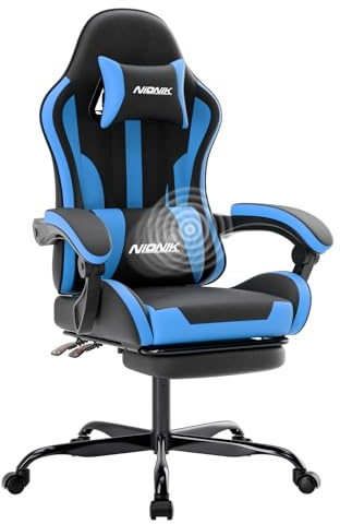 NIONIK Bürostuhl Gaming Stuhl, Gamer Stuhls Computerstuhl mit Fußstütze, Gepolstert Gaming Chair,Gaming Sessel für Erwachsene, Drehsessel Schwarz blau