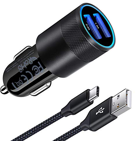 Zigarettenanzünder USB Ladegerät, AILKIN 3.4A 2-Port USB Kfz Ladegerät Auto Ladeadapter mit USBC Ladekabel für Samsung Galaxy S26 Ultra/S25 FE/S24/S23/S22/S21/A56/A55/A36/A35/A17, iPhone 17 Pro/16/15