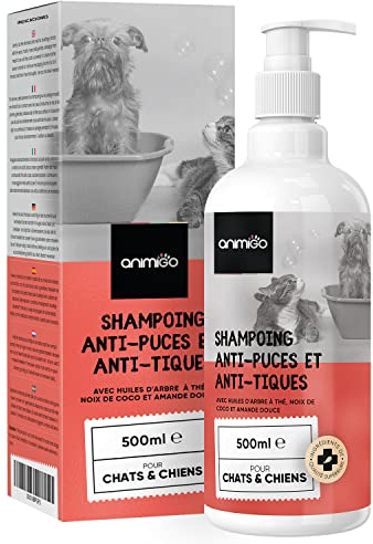 animigo Flohshampoo Hund & Katzen 500ml - Flohmittel mit Teebaumöl - Gegen Zecken, Flöhe & Juckreiz - Alternative zu Flohspray, Zeckenhalsband, Flohkamm - Mit Kokosöl, Mandelöl - Natürliche Zutaten