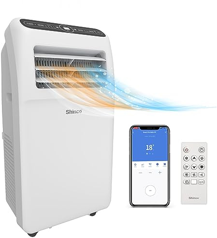 SHINCO Mobile Klimaanlage mit Abluftschlauch, 12000BTU, Kühlung&Heizung&Ventilieren&Entfeuchten, Mobiles Klimagerät mit Fenstermontage-Kit, 24H-Timer, APP, für Räume von etwa 90m³, Weiß