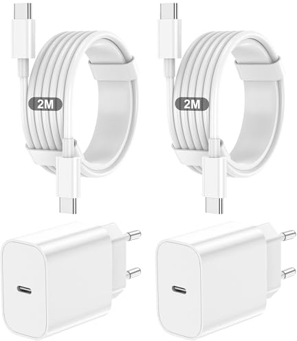 2er Pack 20W USB-C Ladegerät mit 2M+2M USB-C schnellladekabel, Schnellladegerät Für iPhone 17/16/15/Air/e/Pro/Pro Max/Plus,Für iPad Pro/Air/mini Stecker Adapter