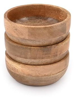 Samhita Runde Schüssel aus Mangoholz, 3er-Set, perfekt für Dips, Soßen, Nüsse, Vorspeisen, Desserts. Sieht in Ihrer Küche absolut schön aus. (12,7 x 12,7 x 5,08 cm)