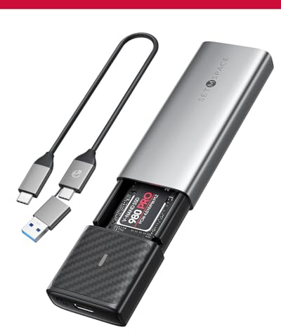 NVMe Gehäuse [Werkzeuglos], SETMSPACE M2 SSD Gehäuse [NVMe & SATA], M.2 SSD Gehäuse mit 2-in-1 Kabel, M2 USB Adapter für M-Key und B&M-Key, M2 SSD Case aus Aluminium- Grau Enclosure