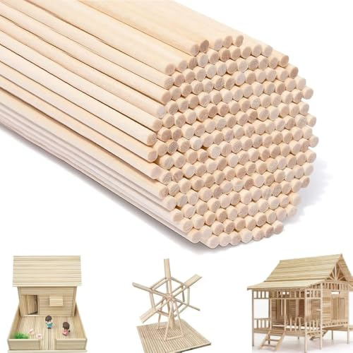 Holzstab, 60 Stück Holzstäbchen Holzstäbe Rundstab Holz Natürlicher Stangen Rundstäbe Holzstange für Basteln Tortenstützen Holzarbeiten Dekorationen DIY (300 mm x 6 mm)