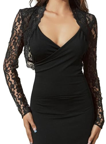 Atigy Damen Spitze Bolero Jäckchen für Abendkleider Langarm Festlich Schulterjacke Kurze Hochzeit Bolerojacke für Kleider