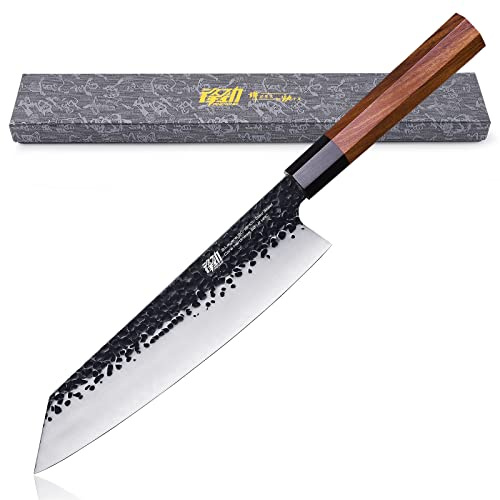 FINDKING Kiritsuke Gyuto Messer 22 cm, Dynasty Serie | 9Cr18MoV Stahl, Hammerschlag Klinge, Rosenholz Griff, Oktagon Griff, Kochmesser, Fleisch, Fisch, Gemüse, Obst