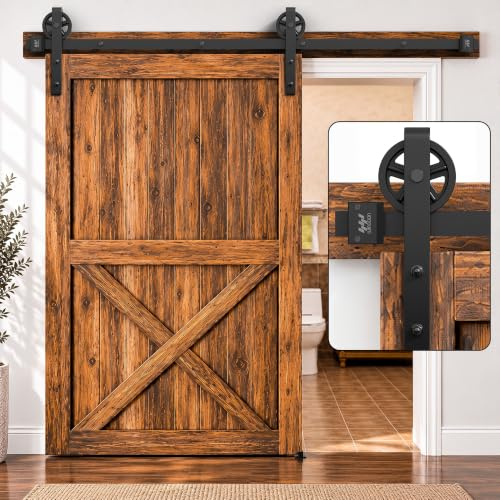 WINSOON 230cm Einzelschiebetür Industrie Schiebetür Schiene Set | Big Spoke Wheel Roller Kit Garage Closet Carbon Stahl Flat Track System, schwarz