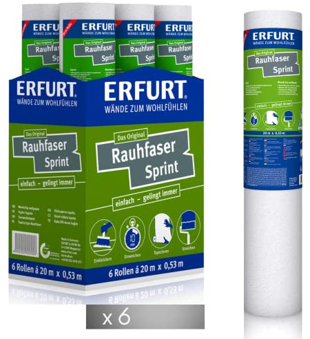 Erfurt Rauhfaser Tapete Sprint DIY 20X0.53 Rauhfasertapete 6 Rollen 1003232