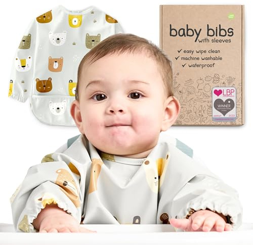 Nombear Baby Lätzchen mit Ärmeln für BLW (6 bis 24 Monate) | Wasserdichtes Ärmellätzchen Alternative zu Silikonlätzchen, Ganzkörper Lätzchen Baby, Babylatz Beikost Zubehör