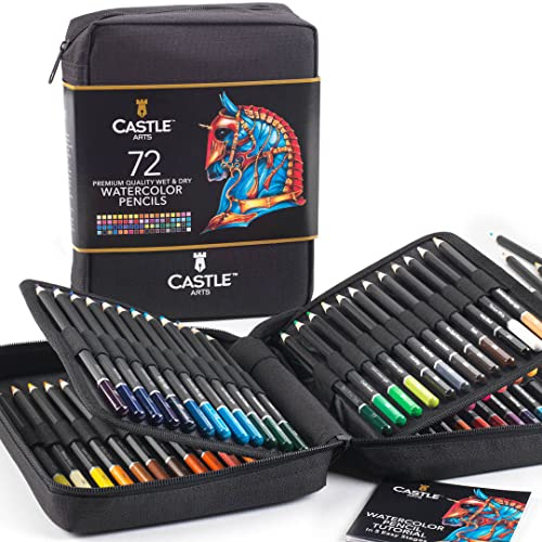 Castle Art Supplies 72 Aquarellstifte für Erwachsene - Profi-Qualität | Hochwertige Kerne mit leuchtenden Farben für schöne Effekte mit Wasser - im strapazierfähigen Reißverschlussetui, Reise