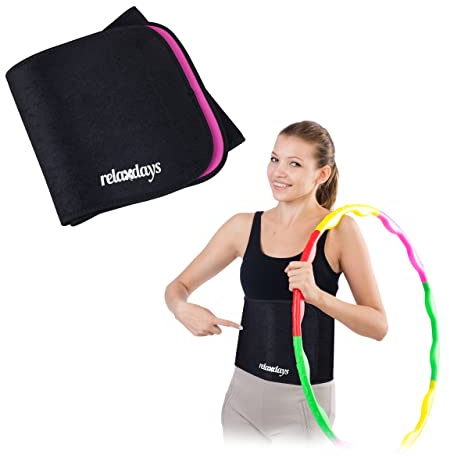 Relaxdays Damen Bauchweggürtel Relaxdays Bauchweggürtel Hula Hoop, 90 cm, Neopren, Fitnessgürtel Damen, mit Klettverschluss, Bauchgürtel, schwarz/pink (1er Pack)