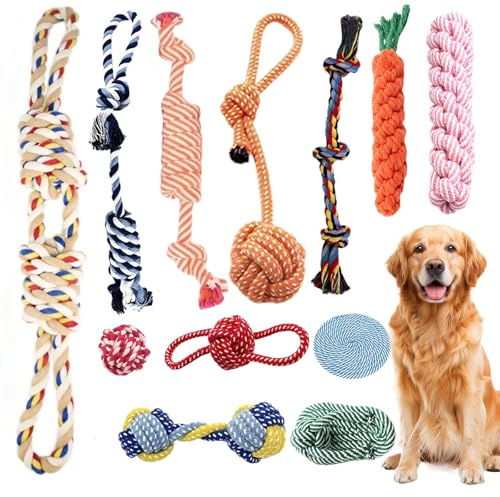 Aoksily 12 Stück Hundespielzeug Set,Welpenspielzeug,Langlebiges Hundespielzeug, Welpe Für Kleine Mittelgroßen Hund Interaktives Spielset Unzerstoerbar BaumwollknotenTau Tier.