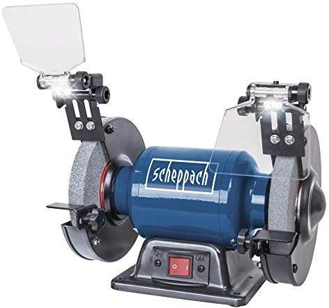 Scheppach Schleifgerät/Doppelschleifer SM150L | Schruppscheibe, Schlichtscheibe, Schleifstein | 400 W Leistung | Bohrung Durchmesser : 150/12,7 mm