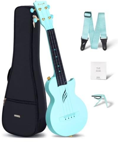 Enya Ukulele Sopran Nova U 21 Zoll Mini aus Kohlefaser | Wasserdicht Ukulele mit Ukulele Anfänger Set Inkl Ukulelen Konzert Koffer, Gurt, Kapodaster und Saiten (Blau)