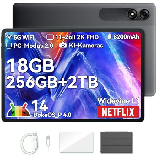 Blackview Tab9WiFi 11 Zoll Tablet Android 14 2K FHD+, 18GB + 256GB(TF 2TB), Octa-Core Gaming Tablet mit Schutzhülle, Gemini AI, 13MP + 8MP, 8200mAh, GMS, Face ID