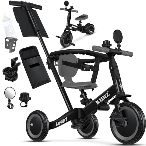KIDIZ® 𝟲𝗶𝗻𝟭 Laufrad Dreirad | Laufräder Lauffahrrad Kinderdreirad ab 1 Jahr bis 5 Jahre | Lauflernhilfe belastbar bis 25Kg | inkl. Lenkstange Sicherheitsbügel Sicherheitsgurt Klingel & Spiegel