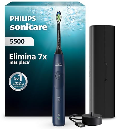 Philips Sonicare 5500 elektrische Zahnbürste, Schallzahnbürste mit 2 Putzmodi, Andruckkontrolle, EasyStart, SmarTimer und BrushPacer, Navy, Modell HX7113/01 [Neue Technologie]