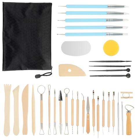 Bafumiu 34-teiliges Modellierwerkzeug Set, Töpfer Werkzeug für Ton, Modelliermasse Werkzeug mit Aufbewahrungstasche, Pottery Set, Perfektes Töpfer Zubehör für Künstler und Anfänger.