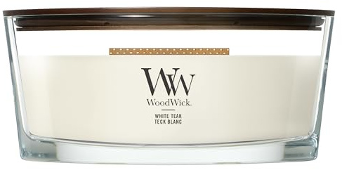WoodWick Ellipse Duftkerze | White Teak | mit knisterndem Docht | Brenndauer: bis zu 50 Stunden