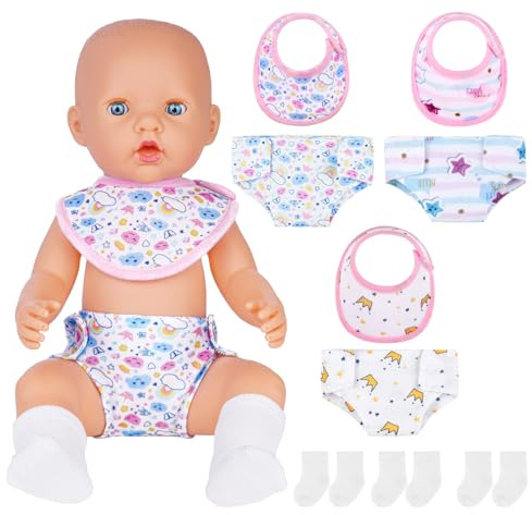 Aolso Windeln für Baby Puppen,9 Stück puppenwindeln,Puppenlätzchen und Socke Set,Puppen zubehör,Windeln Lätzchen-Set für 14-18 Puppen