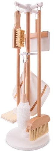 Woet® Holzspielzeug Putzset für Kinder - Rollenspiel Haushalt Spielzeug - Mit Besen, Kehrschaufel und Zubehör - Ab 3 Jahren