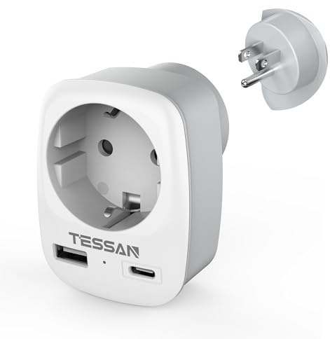TESSAN USA Adapter Steckdose, 3 in 1 Reiseadapter USA mit USB C und USB A, Adapter Deutschland Stecker 1875W, EU to US Adaptor, Steckdosenadapter Amerika für Thailand Kanada, Reisestecker Typ B