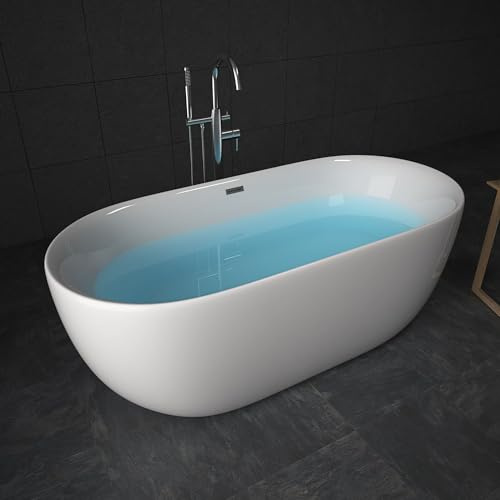 Tronitechnik® Freistehende Badewanne SIFNOS Maße ca. 170 x 80 x 58cm Wanne - Füllmenge 195 Liter, aus Acryl mit Siphon/Ablaufgarnitur und Überlaufschutz in weiß Luxus Badewanne im Nostalgielook