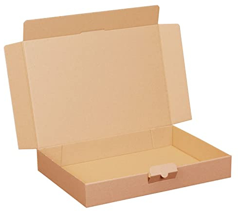 smiley pack Maxibriefkarton DIN A4+ 350 x 250 x 50 mm – brauner stabiler Versandkarton mit Steckverschluss, passend für DHL Maxibrief, Warensendung & Büchersendung (50 Stück)