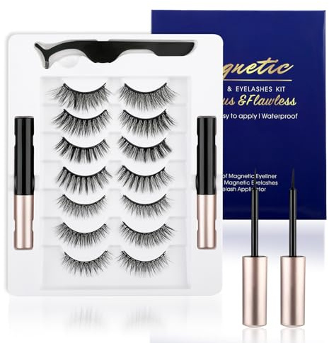 7 Paare Magnetische Wimpern mit Eyeliner, Magnetische Lashes für Natürlichen Look Wiederverwendbar und Einfache Anwendung, Ideal für Alltag Party oder Besondere Anlässe