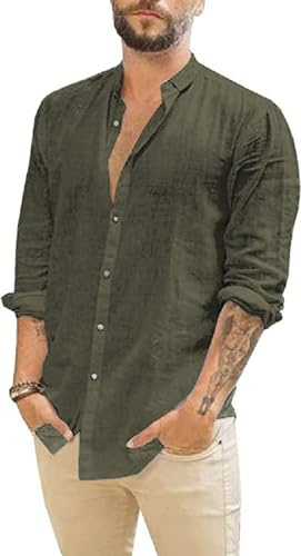 Friptspyg Leinenhemd Herren Hemd Langarm Baumwolle Leinen Hemden Button-Down Freizeithemden Casual Regular Fit Sommerhemd