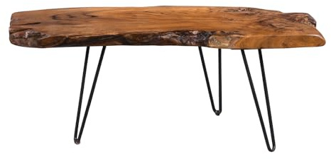 M2 Kollektion Tallus Couchtisch – Massives Teakholz, 100 x 40 x 40 cm I Naturbelassen I Schwarze Metallbeine I Einzigartiges Unikat, Braun