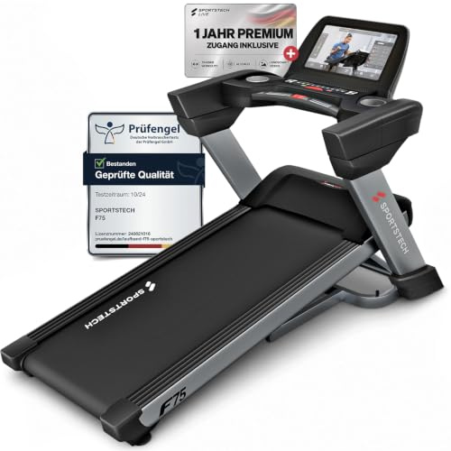 Sportstech, Laufband klappbar mit großem 21,5-Zoll-Touchdisplay, F75 | 20 km/h, 11% Steigung in 18 Stufen, bis 150 kg Nutzergewicht, mit sPulse Pulsgurt und App-Steuerung – fürs Cardio-Training
