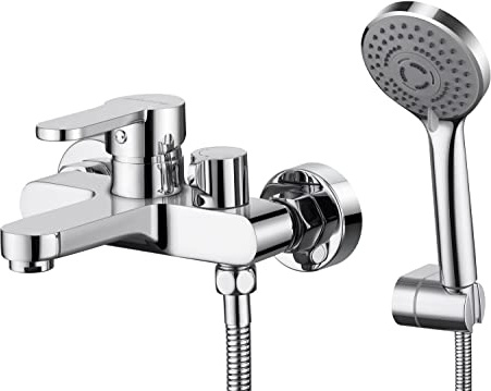 BONADE Wannenarmatur Badewannenarmatur mit 3 Strahlarten Handbrause, Einhebel Badewanne Wasserhahn mit Schlauch und Wandhalterung, Wannenbatterie Dusche Set für Bad (Chrom)