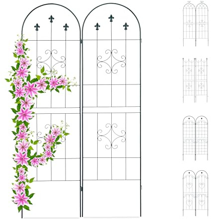 Relaxdays Rankgitter 2er Set, Metall, 180 x 50 cm, Vintage Rankhilfe Garten, Rundbogen & Spitze, zum Stecken, dunkelgrün, Design D