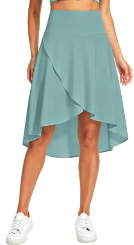 THE GYM PEOPLE Damen Hosenrock High Waist Midi Sommerrock mit Hose Drunter | Ruffle Wickelrock Asymmetrische Skort, Integrierte Taschen, Bauchkontrolle, Leicht, Atmungsaktiv, Tennis Tanz Yoga Golf