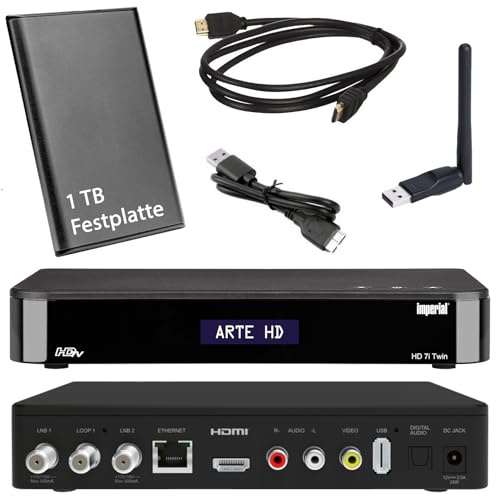 HD Twin SAT Receiver - Imperial i7 mit 1 TB Festplatte und W-LAN Stick (PVR, USB, LAN, W-LAN, HDMI) Full HDTV, Internetradio, Mediacenter, SAT IP Server, Bluetooth 5.1, netshop 25 Set