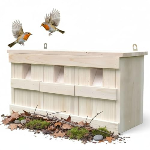 Melko Nistkasten Vogelhaus mit 3 Nistkammern & Nistkästen für Vögel Spatzenhaus Kolonienbrüter Spatzenvilla Vogelfutterhaus im Garten Nest Brutkasten Wetterfest