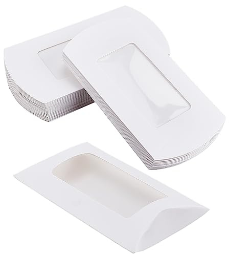 BENECREAT 30 Stück 7.1x12.2x2cm Weiße Kissen keitsschachteln Aus Papier, Geschenkboxen Mit Sichtbarem PVC-Fenster Für Geburtstags-, Hochzeits-, Partygeschenke