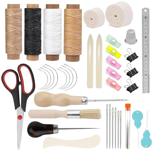 Zevmi 41-teiliges Buchbinder-Set – Buchbinden Kit Starter mit Werkzeugen | Buchbindewerkzeuge mit Bindeband, Falzbein, gewachstem Faden und Ahle für DIY-Buchbindearbeiten und Anfänger