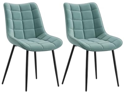 WOLTU Esszimmerstühle 2er Set, Küchenstühle gepolstert mit Rückenlehne | Sitzfläche aus Samt, mit Metallbeinen, bis 150 kg belastbar, für Wohnzimmer Küche Esszimmer, Türkis
